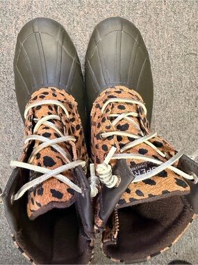 Sperry Leopard-Pattern Duck Boots in Brown & Black